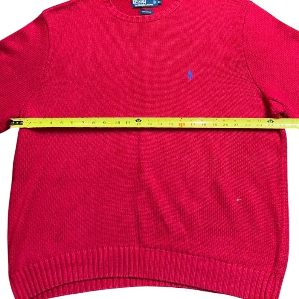 Polo Ralph Lauren Red Cotton Crewneck Sweater Mens XL‎ Blue Pony Logo Pullover